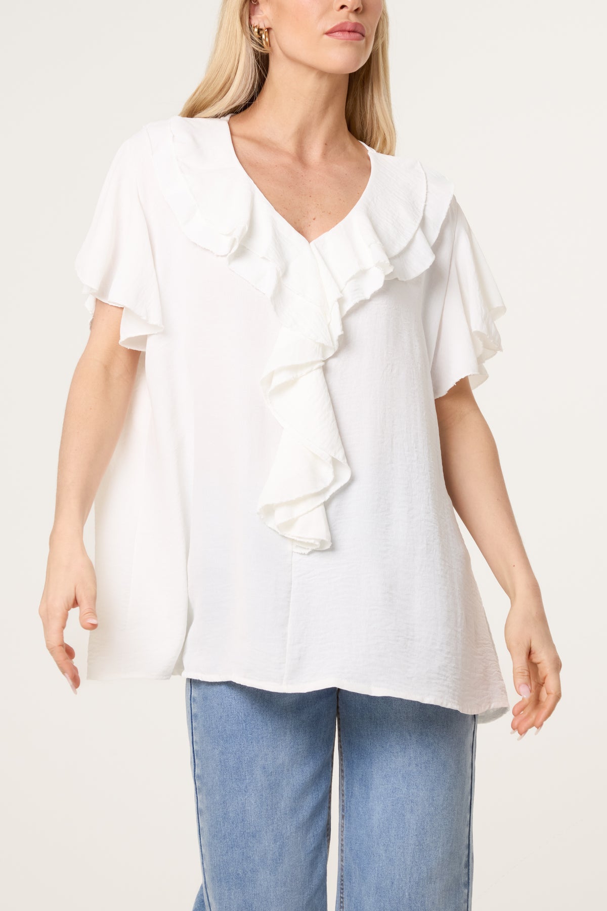 Ruffle Neck Frill Sleeve Blouse