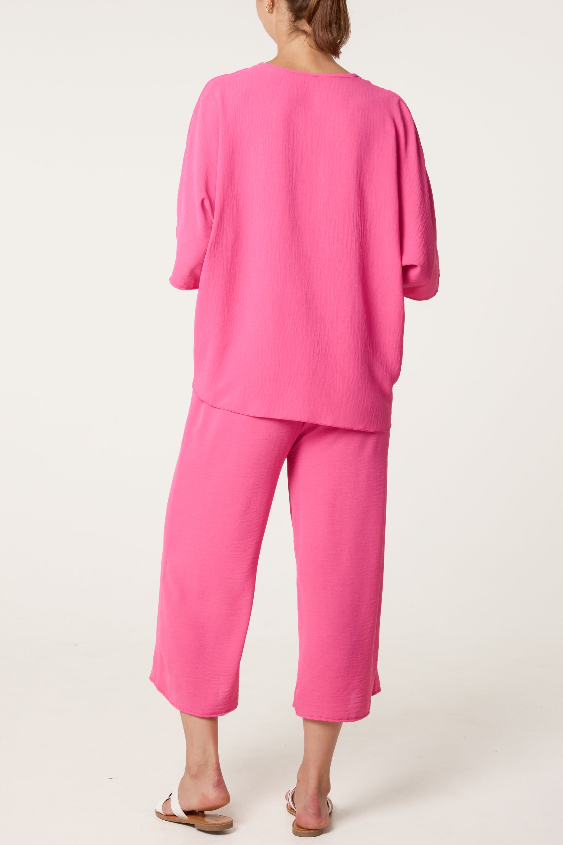 V-Neck Front Knot Top & Trousers Set