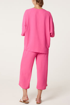 V-Neck Front Knot Top & Trousers Set