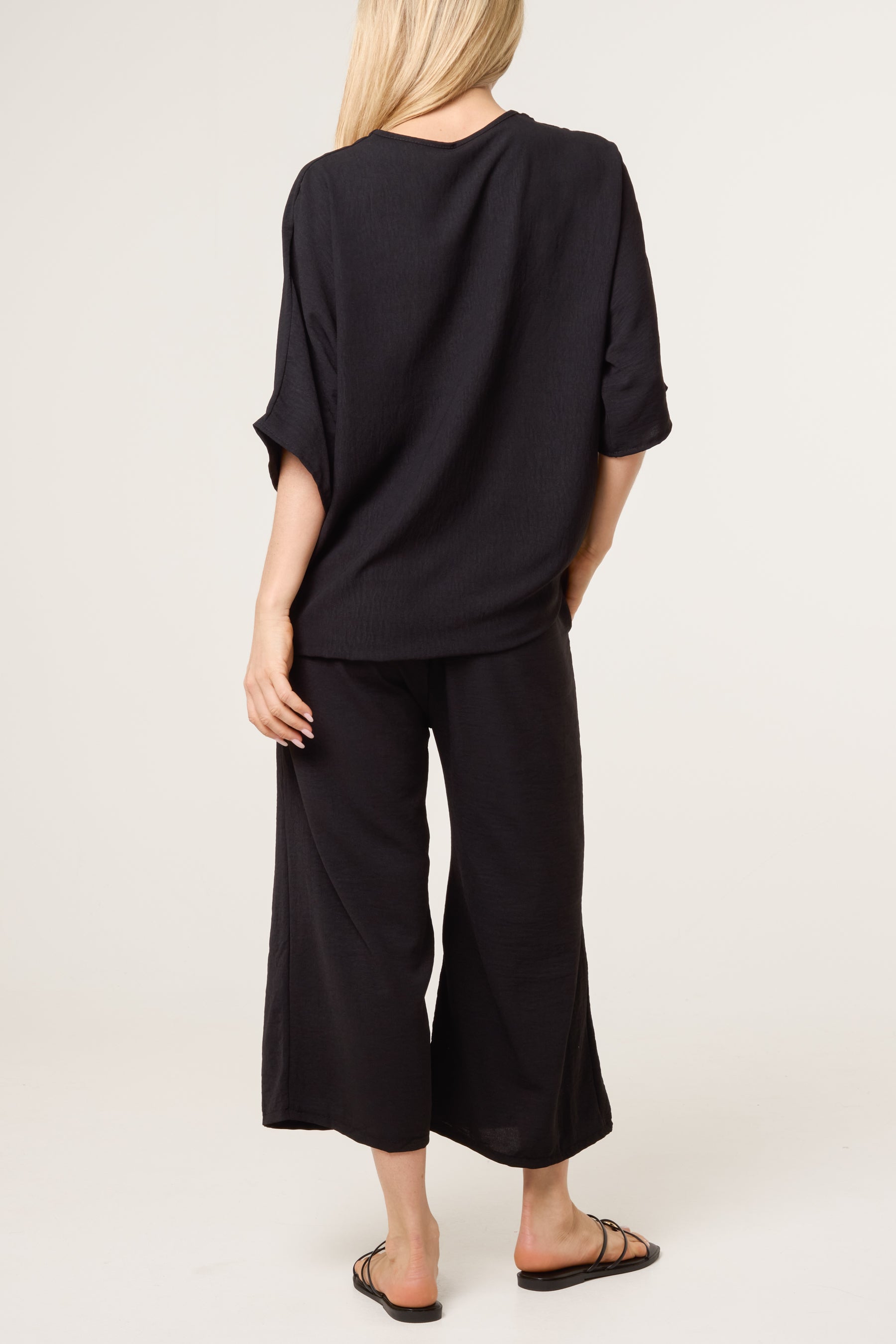 V-Neck Front Knot Top & Trousers Set
