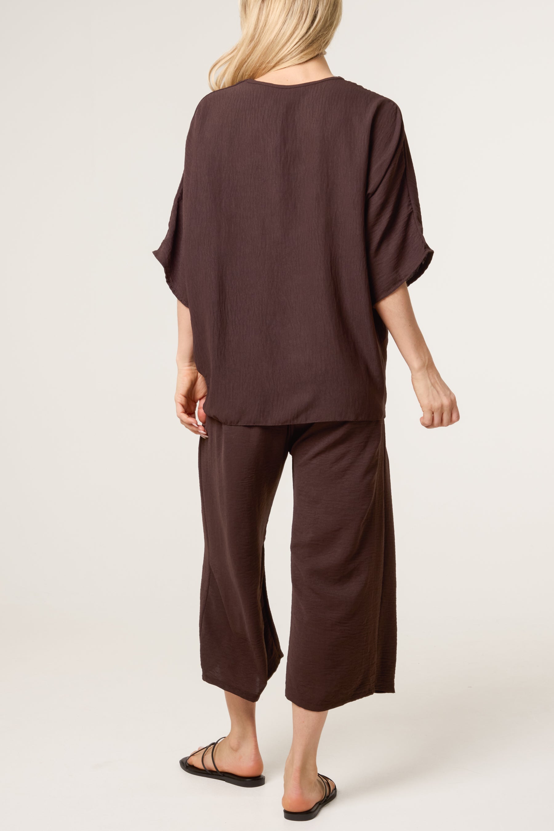 V-Neck Front Knot Top & Trousers Set