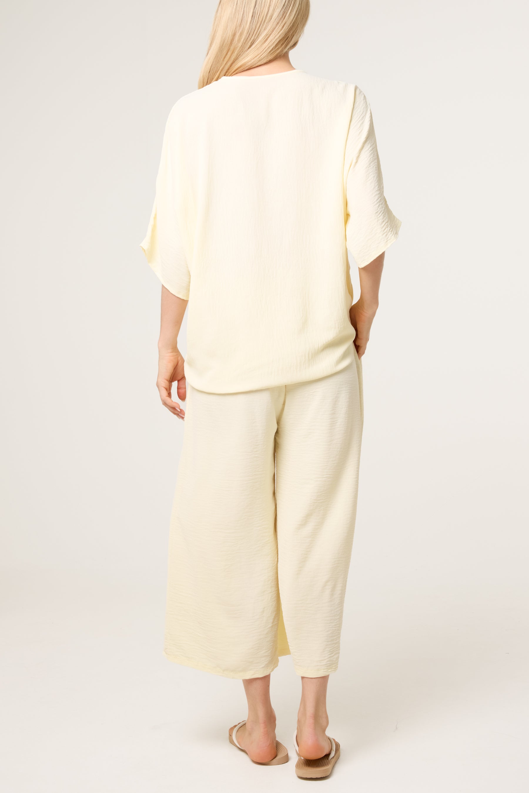 V-Neck Front Knot Top & Trousers Set
