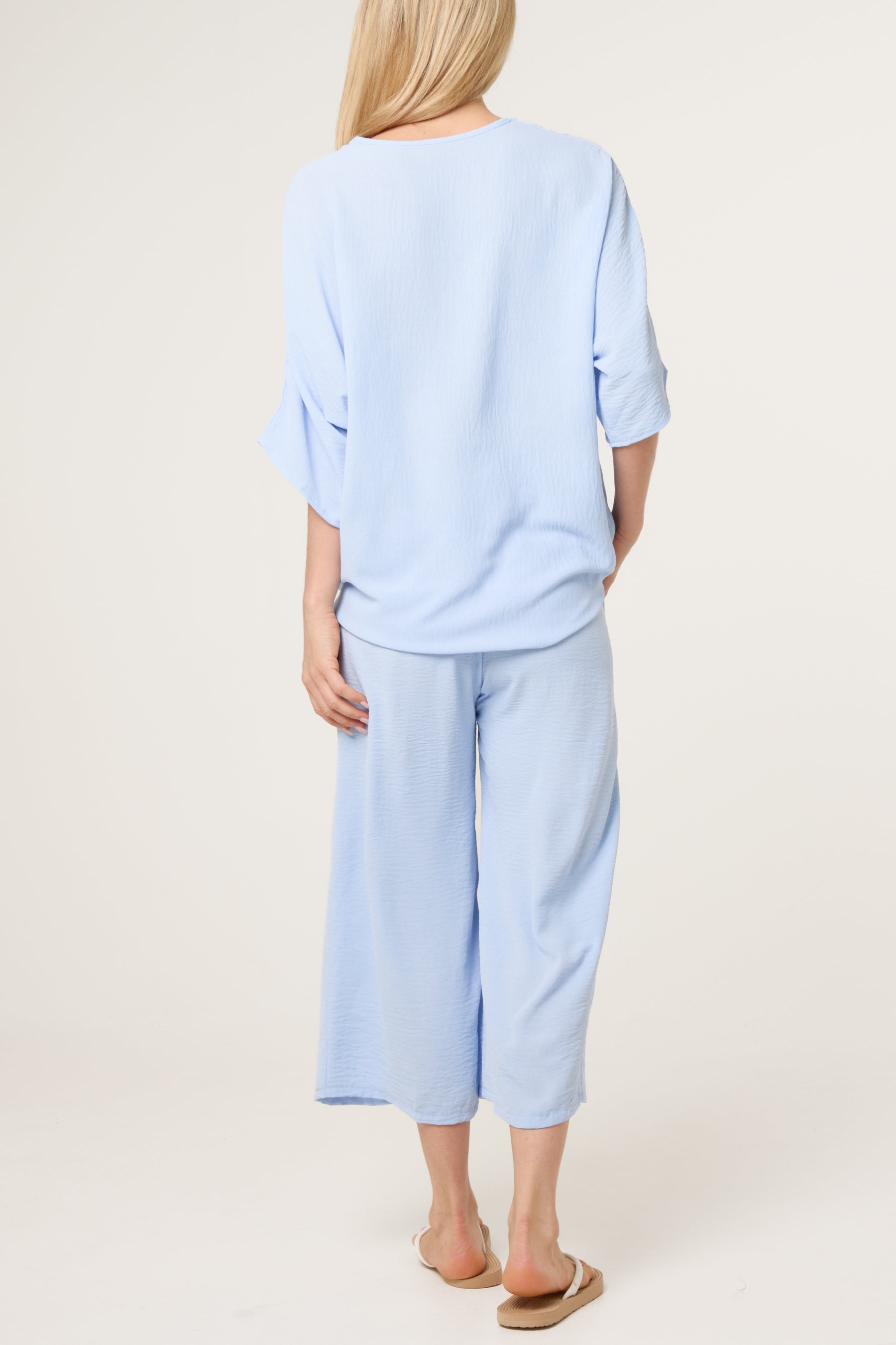 V-Neck Front Knot Top & Trousers Set