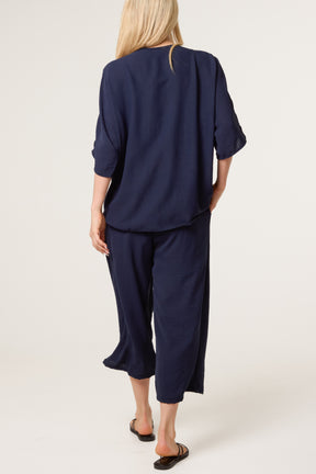 V-Neck Front Knot Top & Trousers Set
