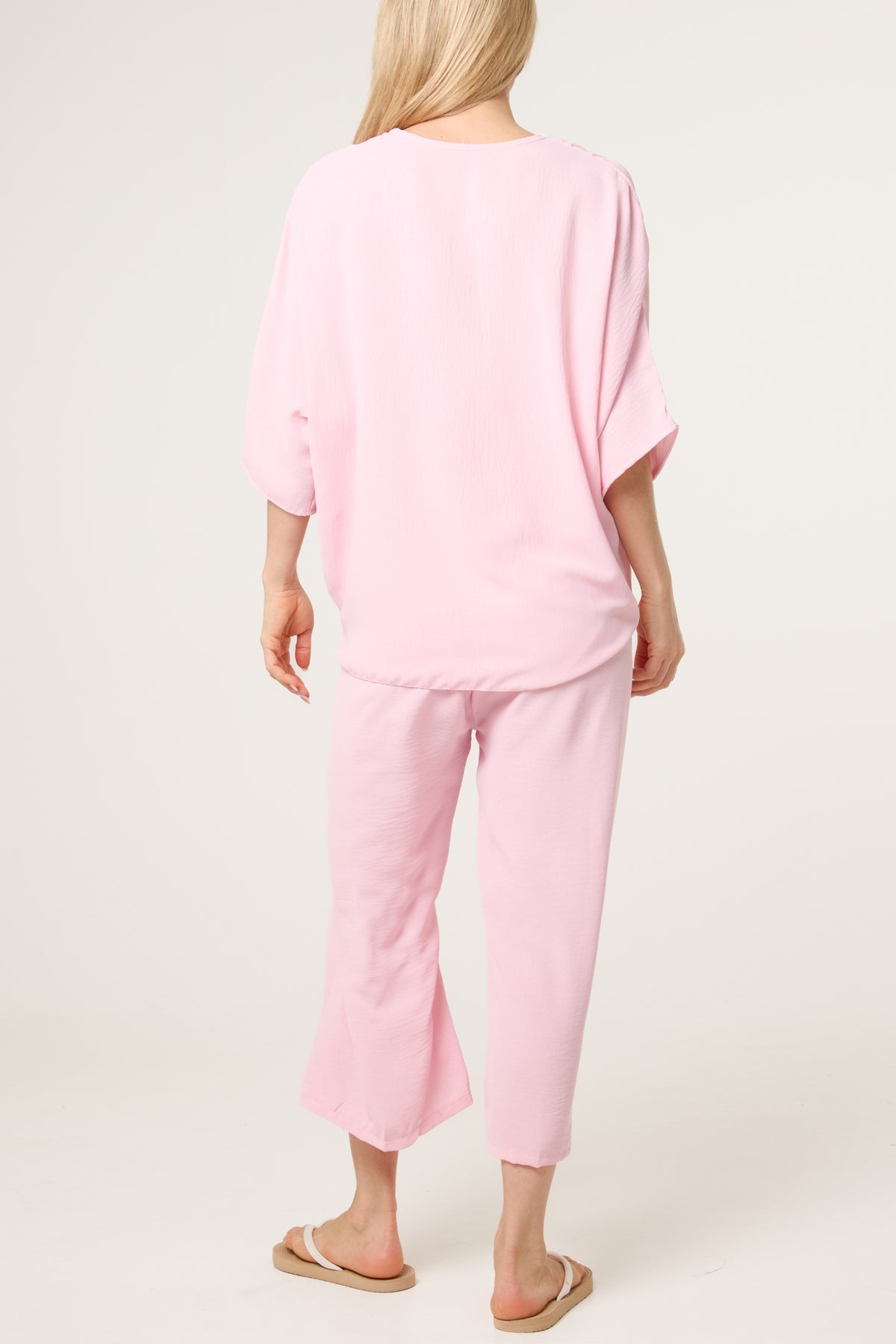 V-Neck Front Knot Top & Trousers Set