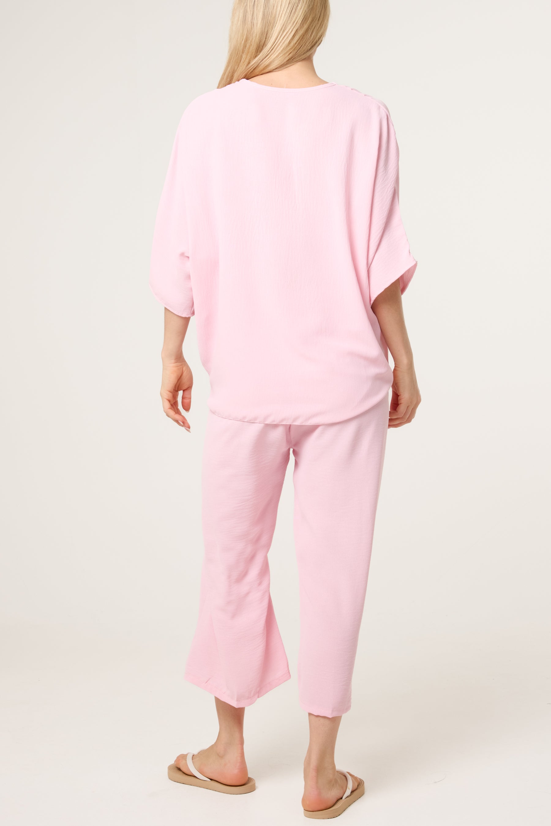 V-Neck Front Knot Top & Trousers Set