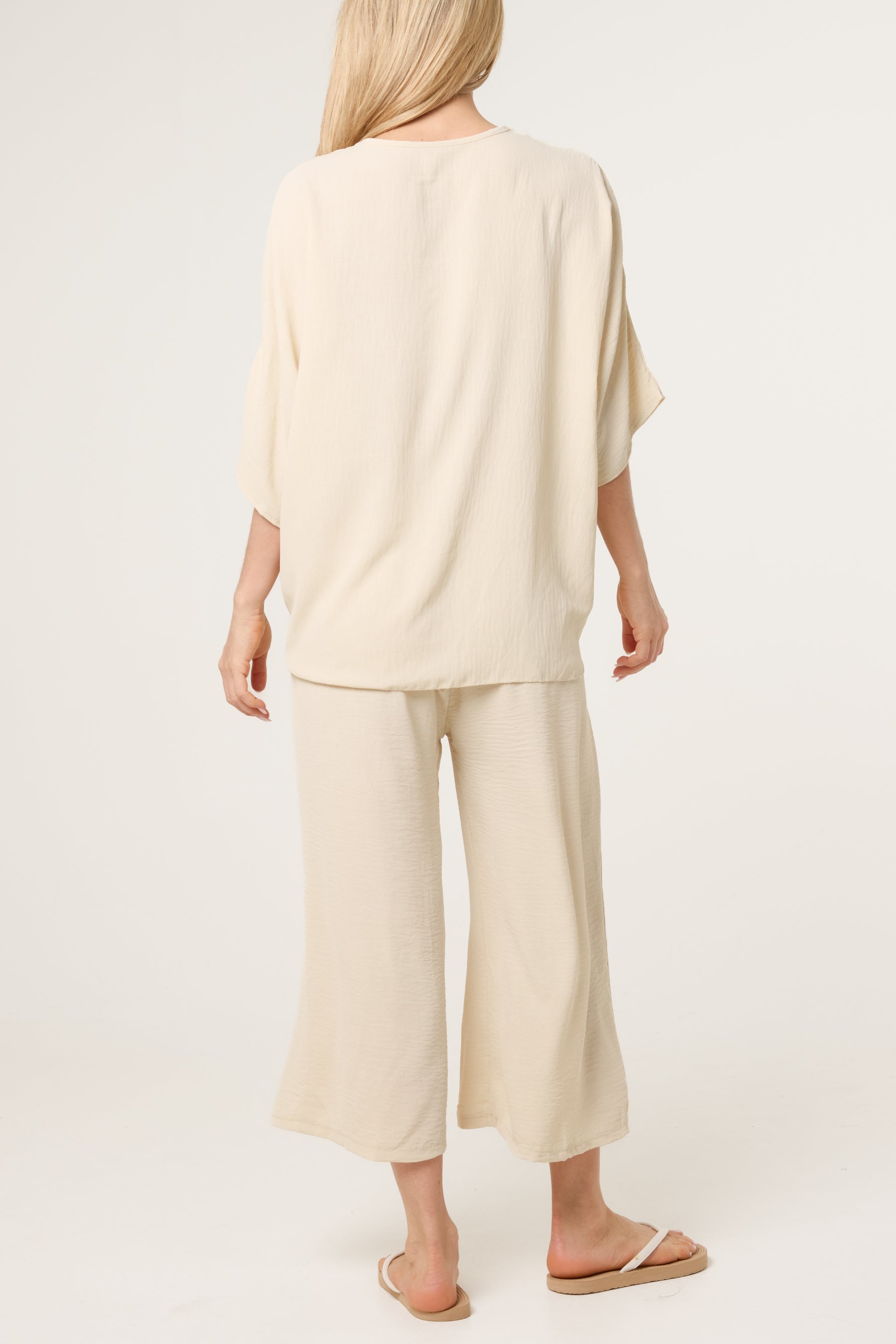 V-Neck Front Knot Top & Trousers Set
