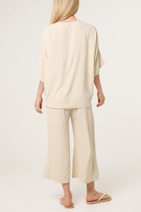 V-Neck Front Knot Top & Trousers Set