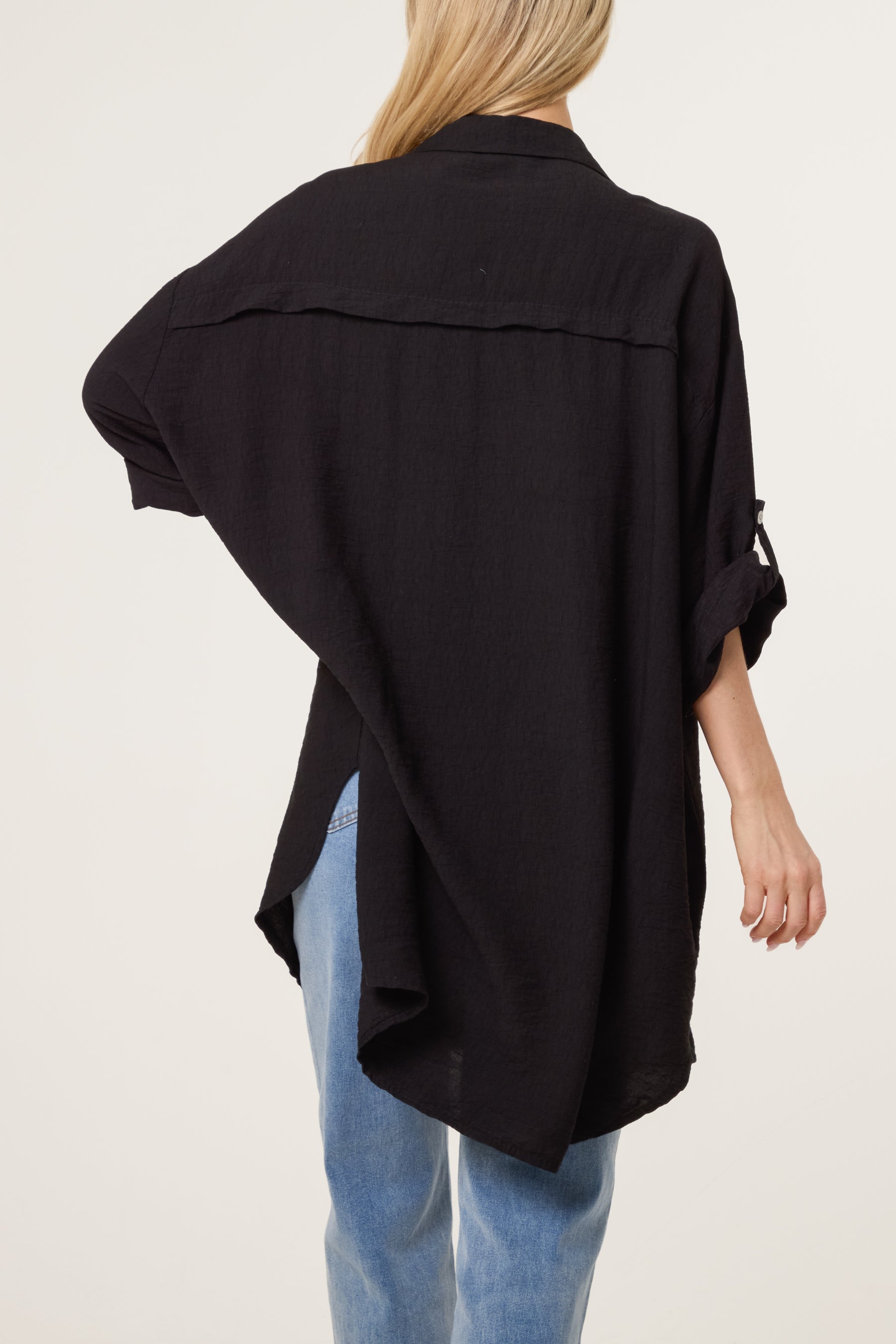 Rolled Sleeve Long Viscose Shirt