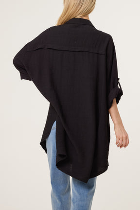 Rolled Sleeve Long Viscose Shirt