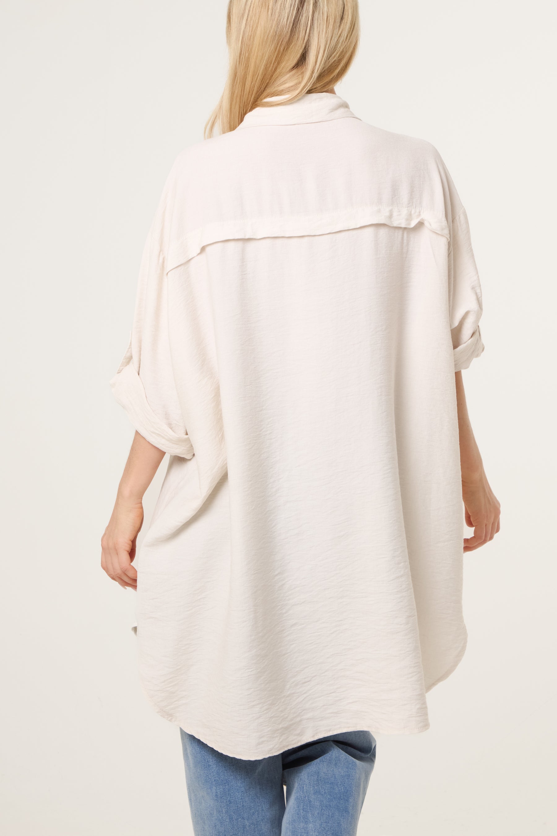 Rolled Sleeve Long Viscose Shirt