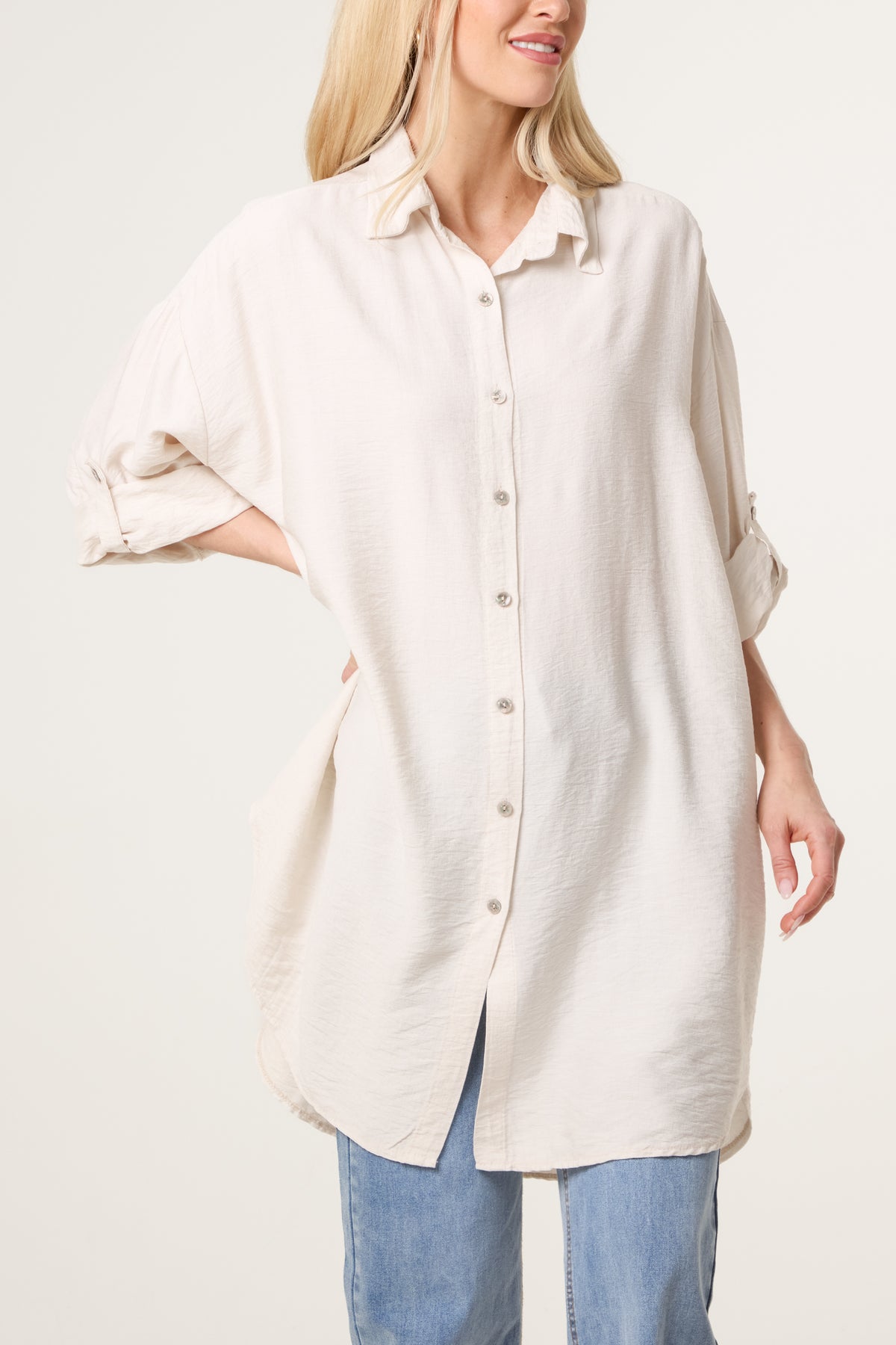 Rolled Sleeve Long Viscose Shirt