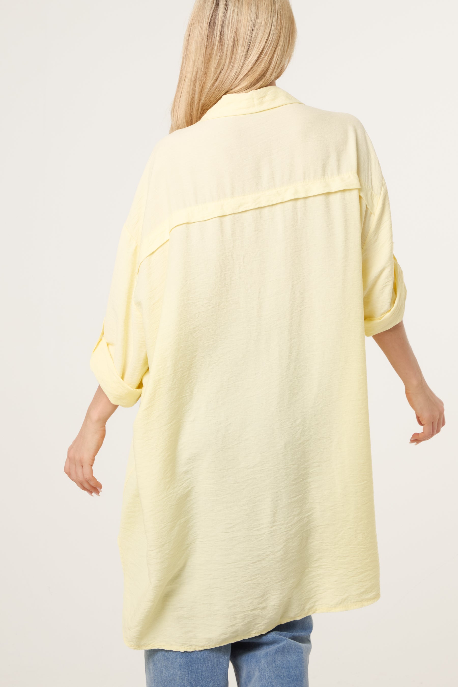 Rolled Sleeve Long Viscose Shirt