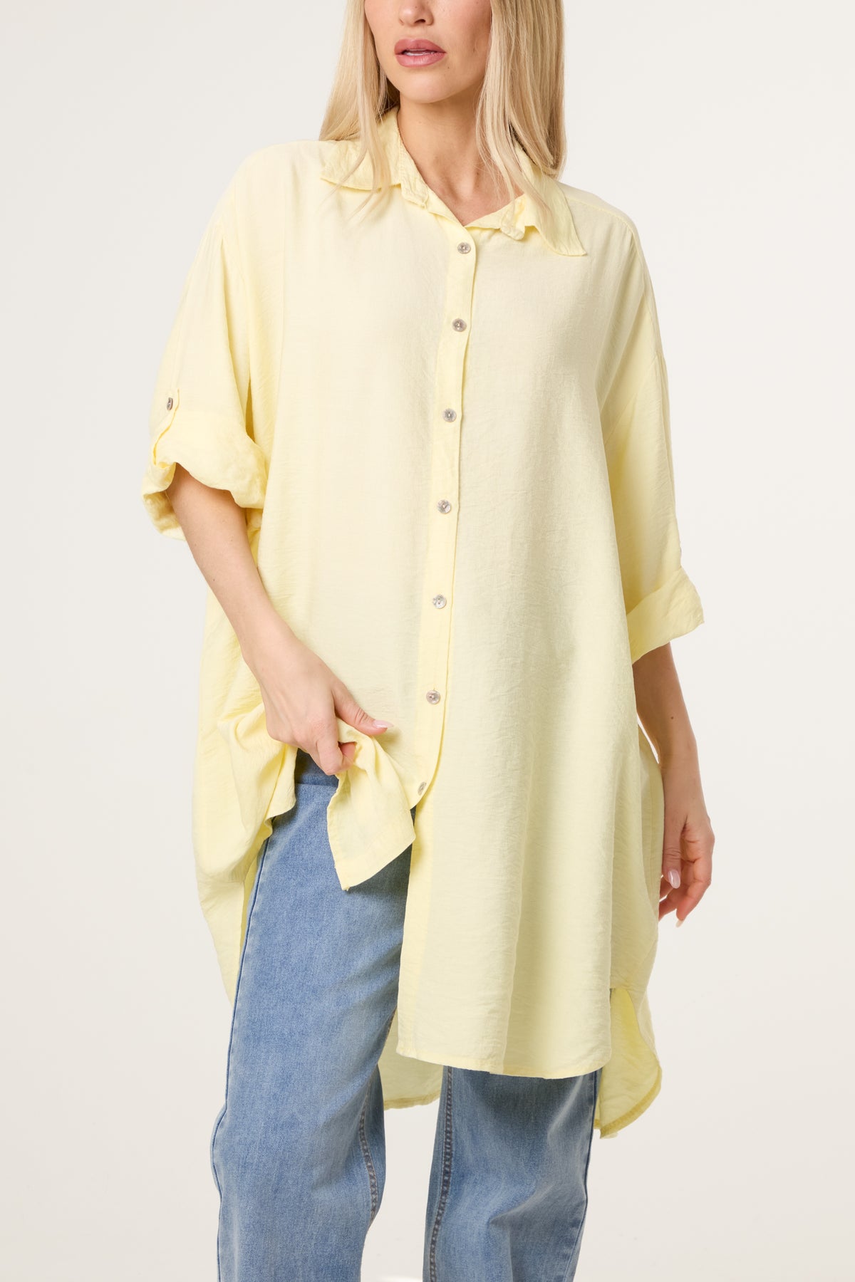 Rolled Sleeve Long Viscose Shirt