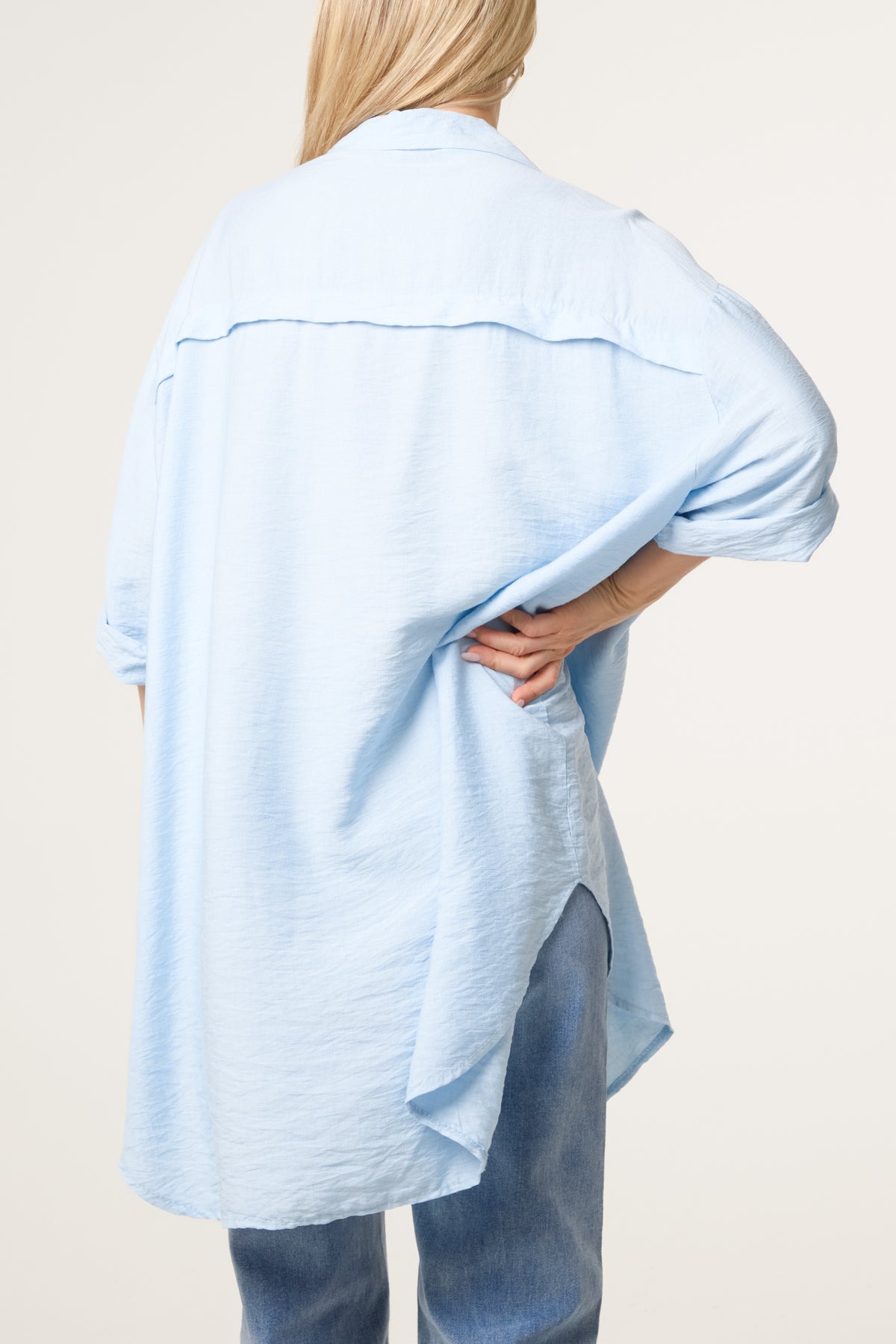 Rolled Sleeve Long Viscose Shirt