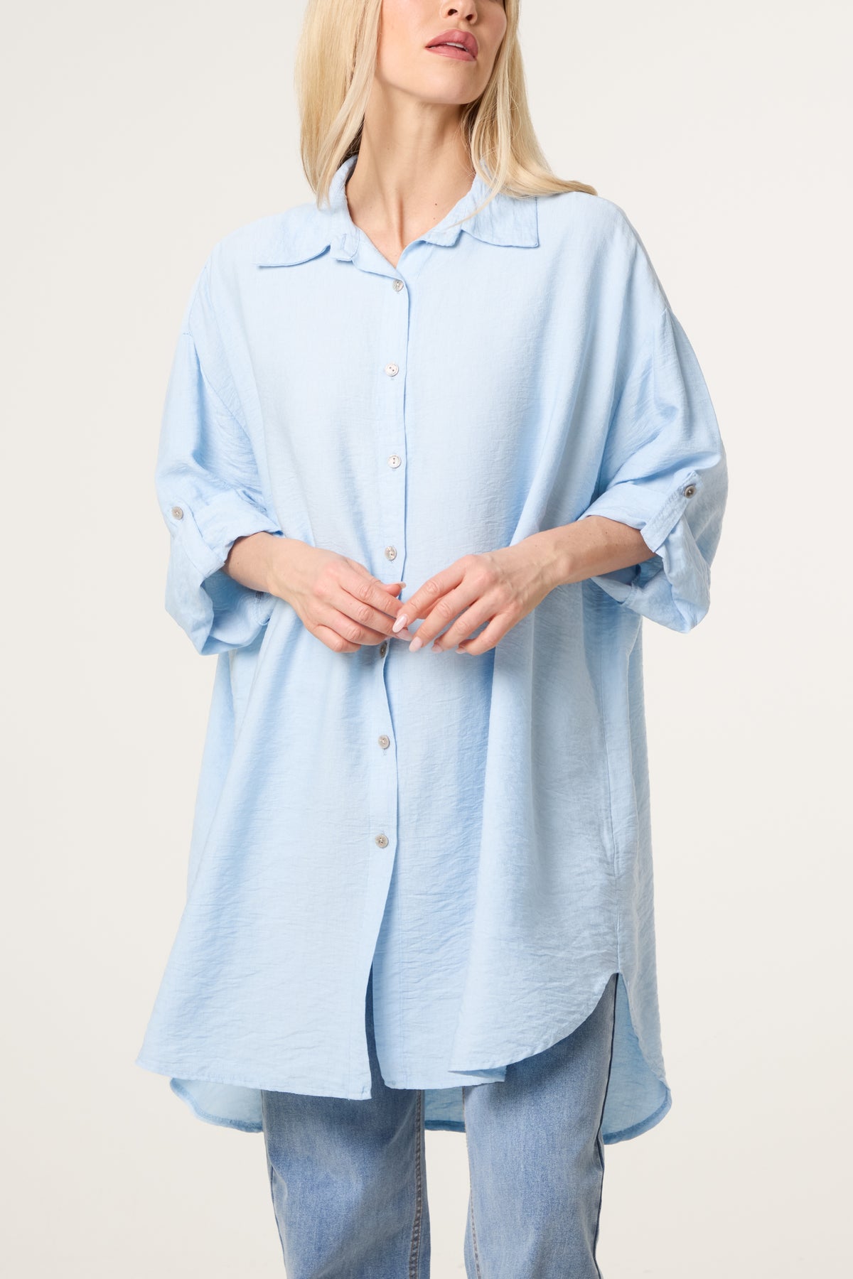 Rolled Sleeve Long Viscose Shirt