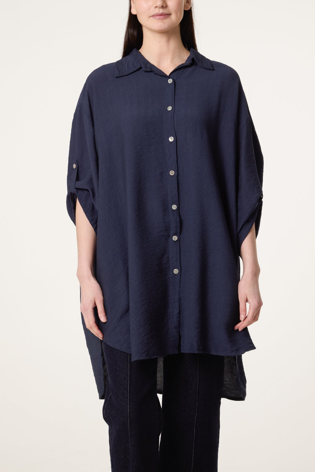 Rolled Sleeve Long Viscose Shirt