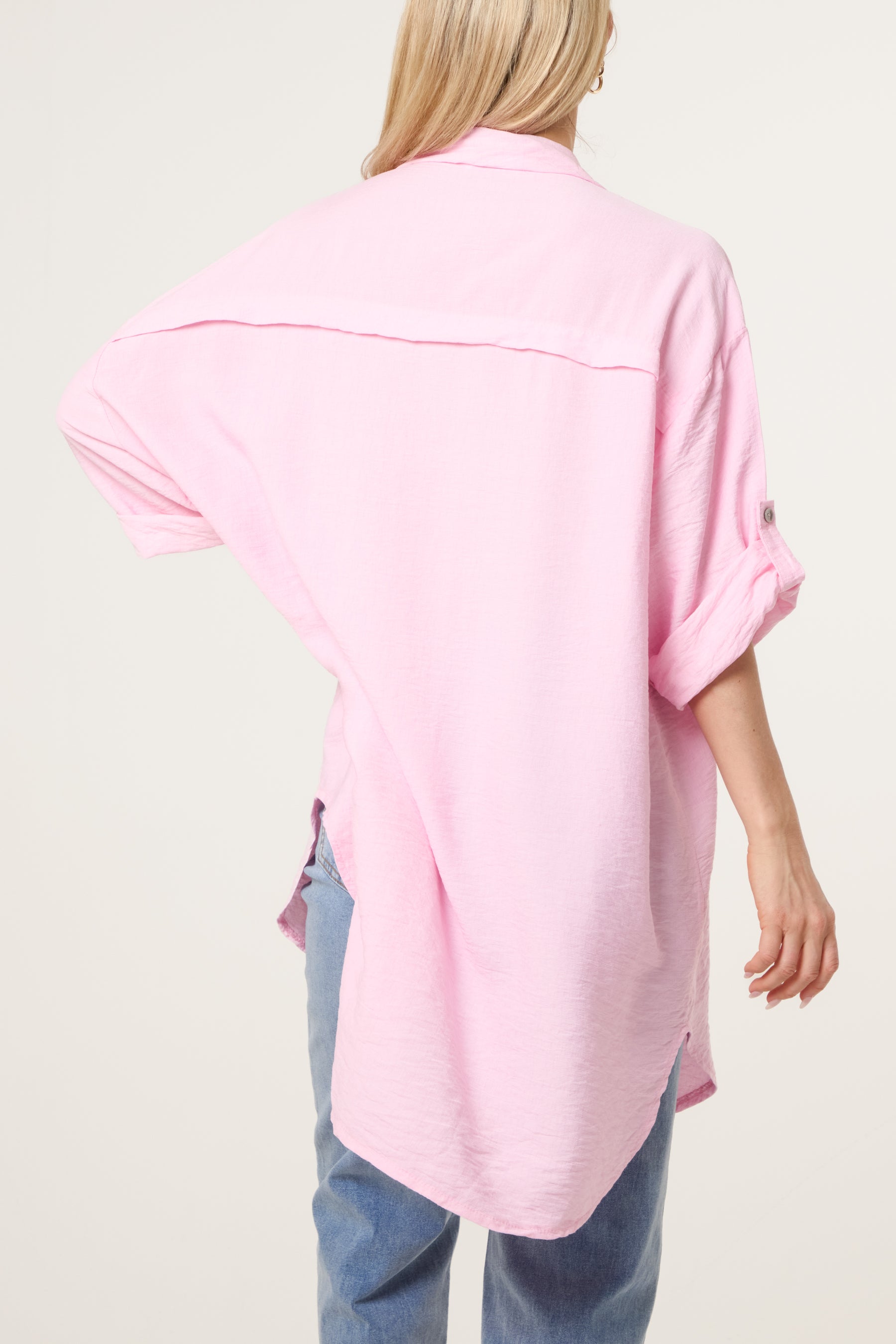 Rolled Sleeve Long Viscose Shirt