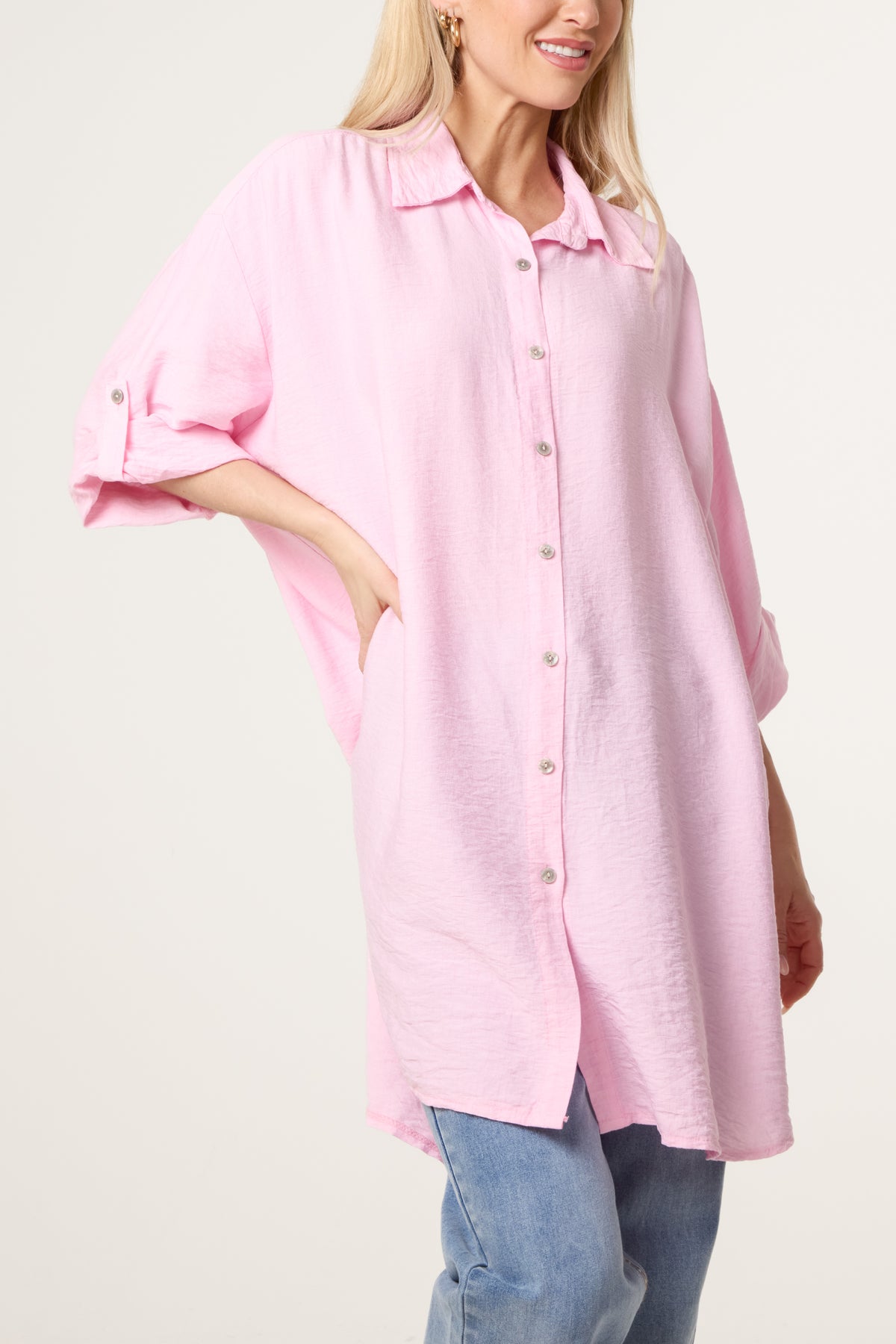 Rolled Sleeve Long Viscose Shirt