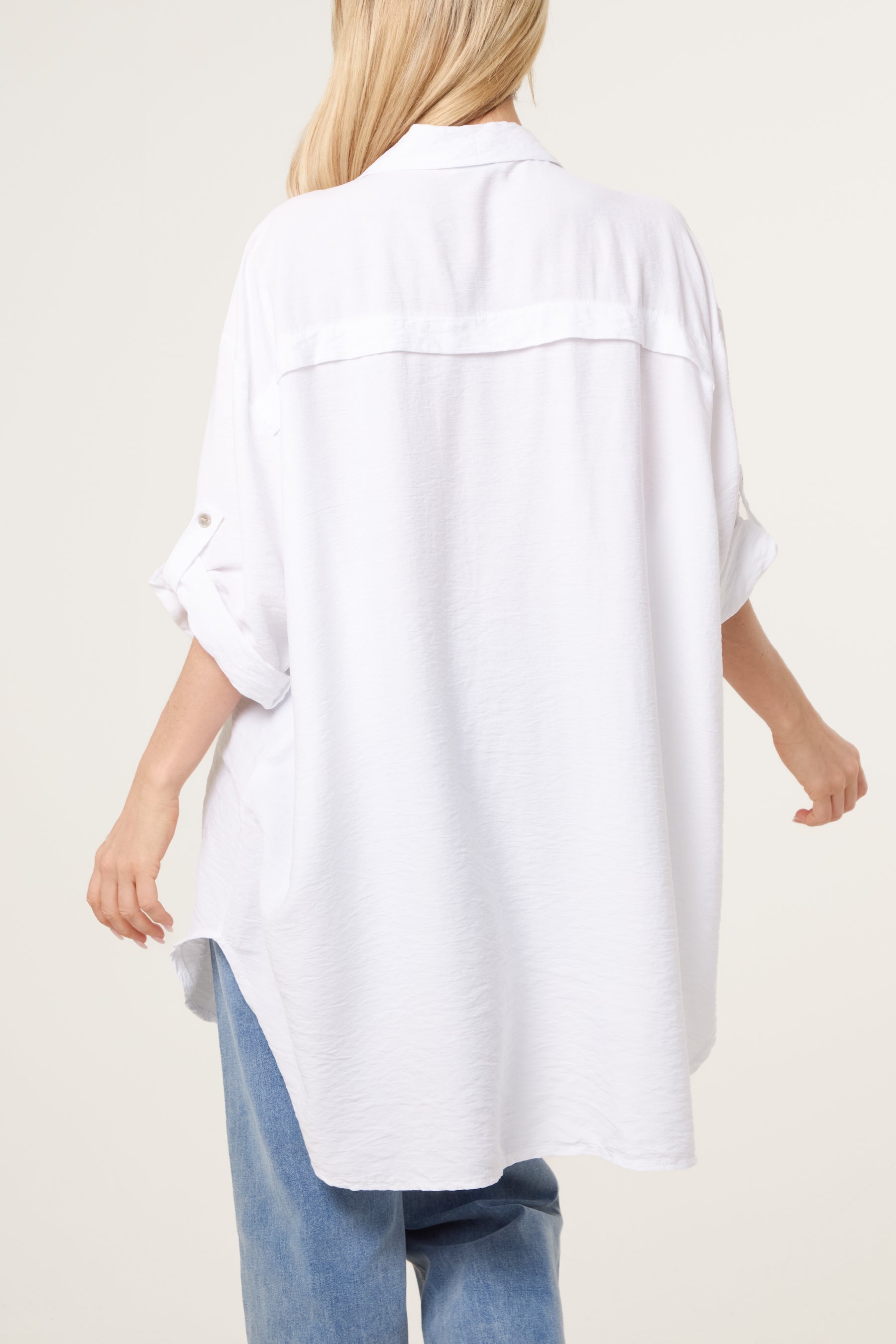 Rolled Sleeve Long Viscose Shirt