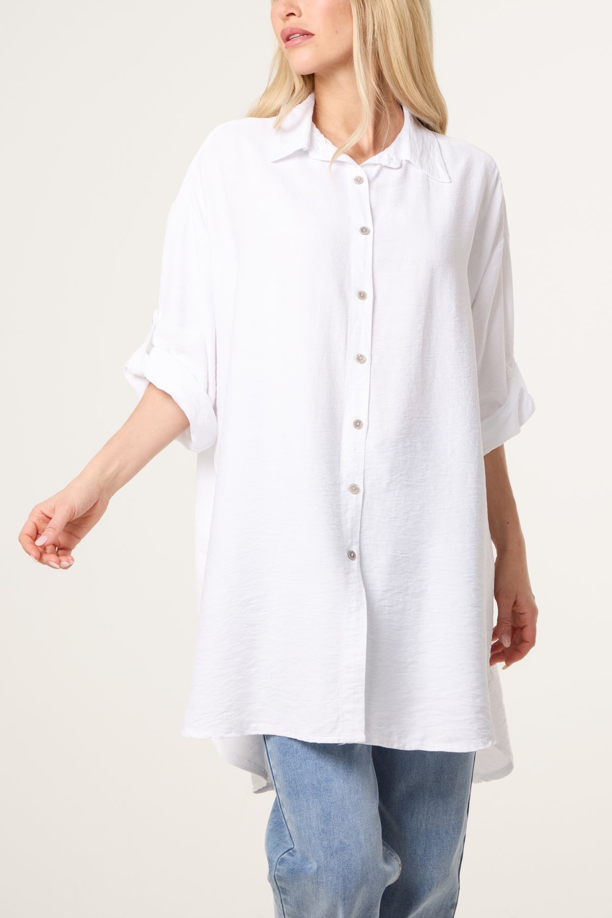 Rolled Sleeve Long Viscose Shirt
