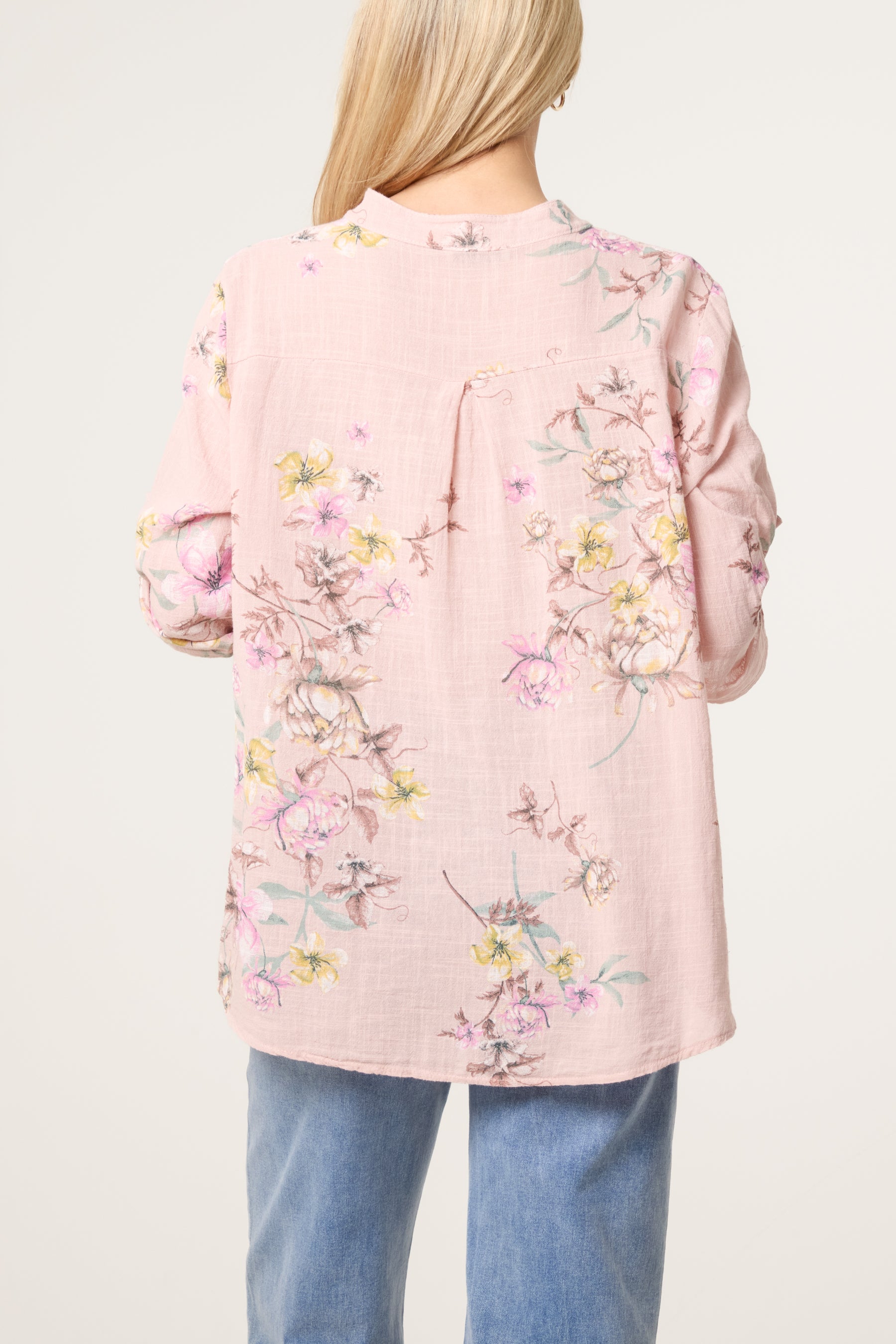 Grandad Collar Floral Cotton Blouse