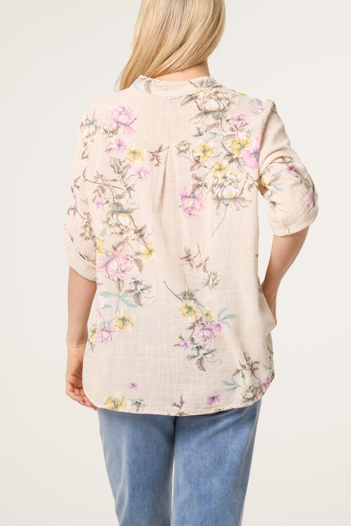 Grandad Collar Floral Cotton Blouse