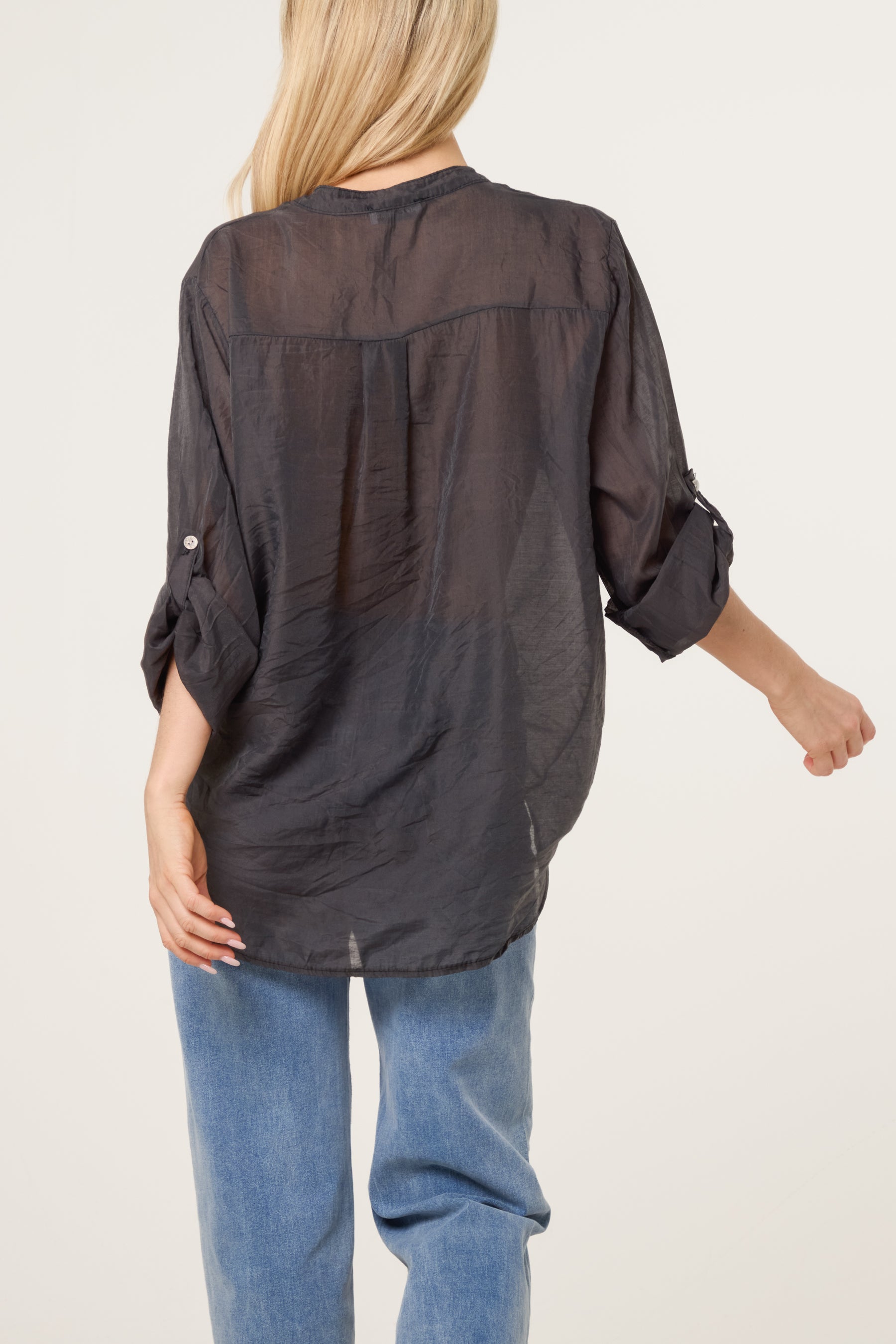 Roll Sleeve Tied Front Tencel Shirt