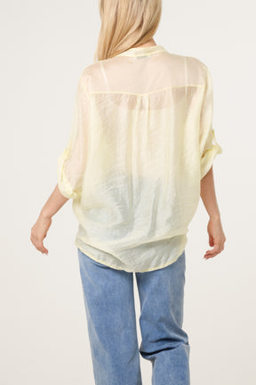 Roll Sleeve Tied Front Tencel Shirt