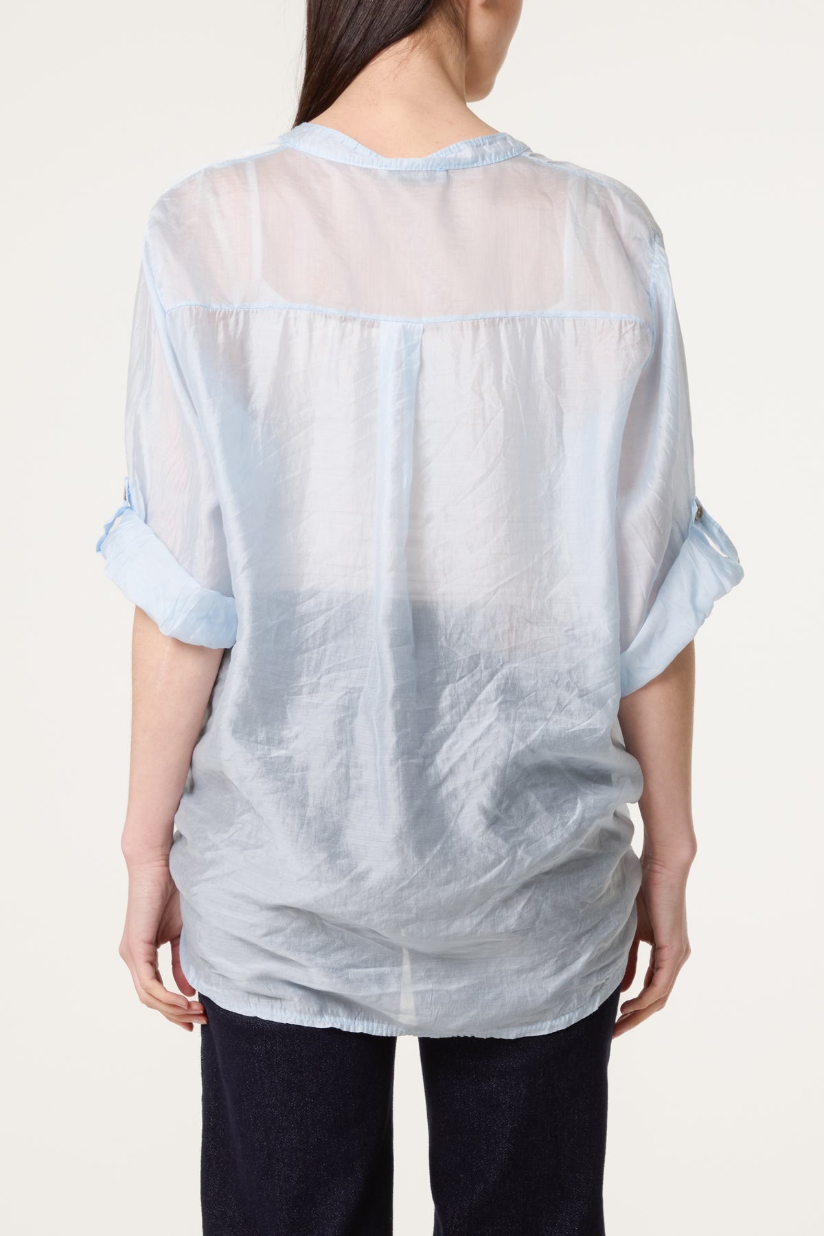 Roll Sleeve Tied Front Tencel Shirt
