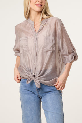 Roll Sleeve Tied Front Tencel Shirt