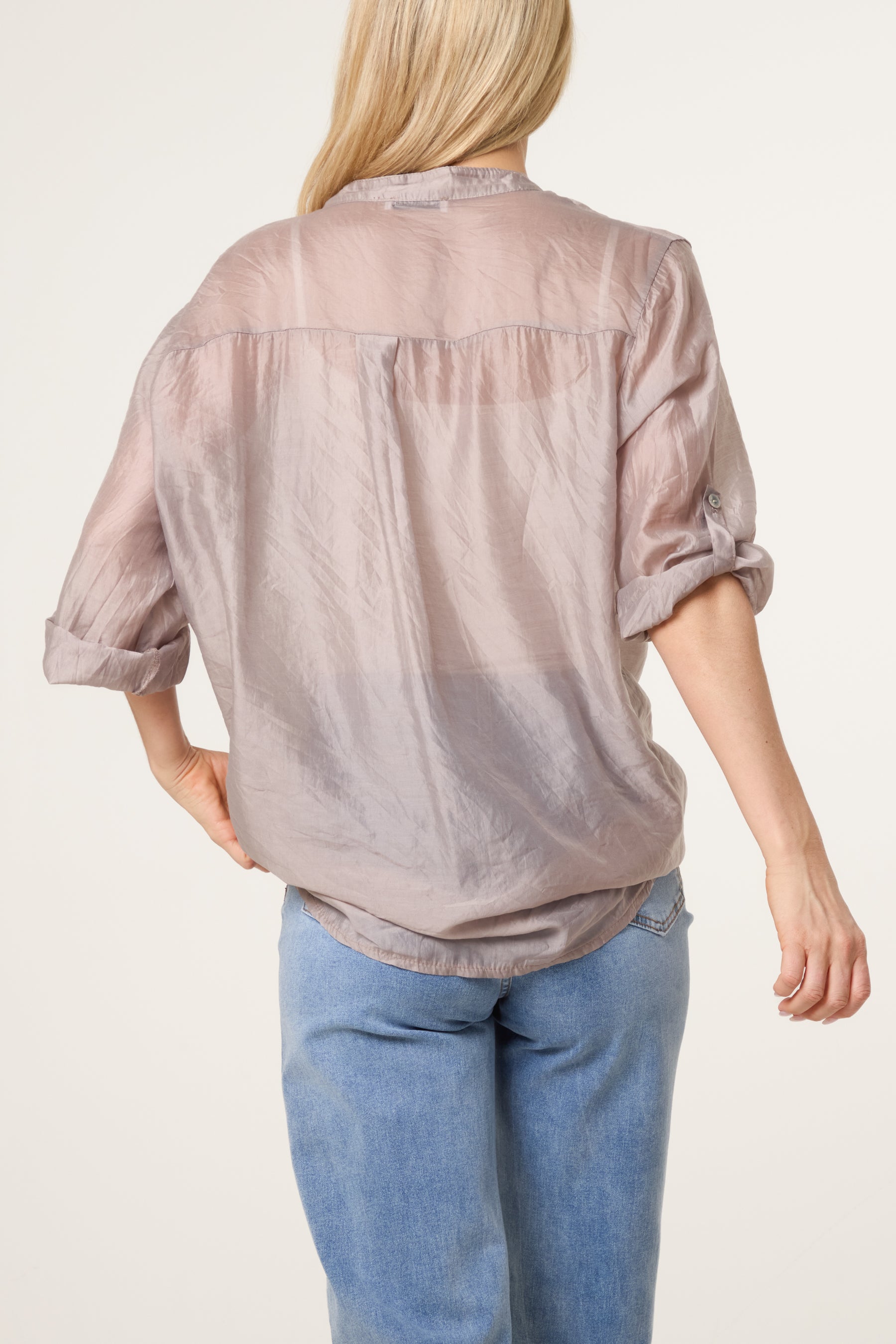 Roll Sleeve Tied Front Tencel Shirt