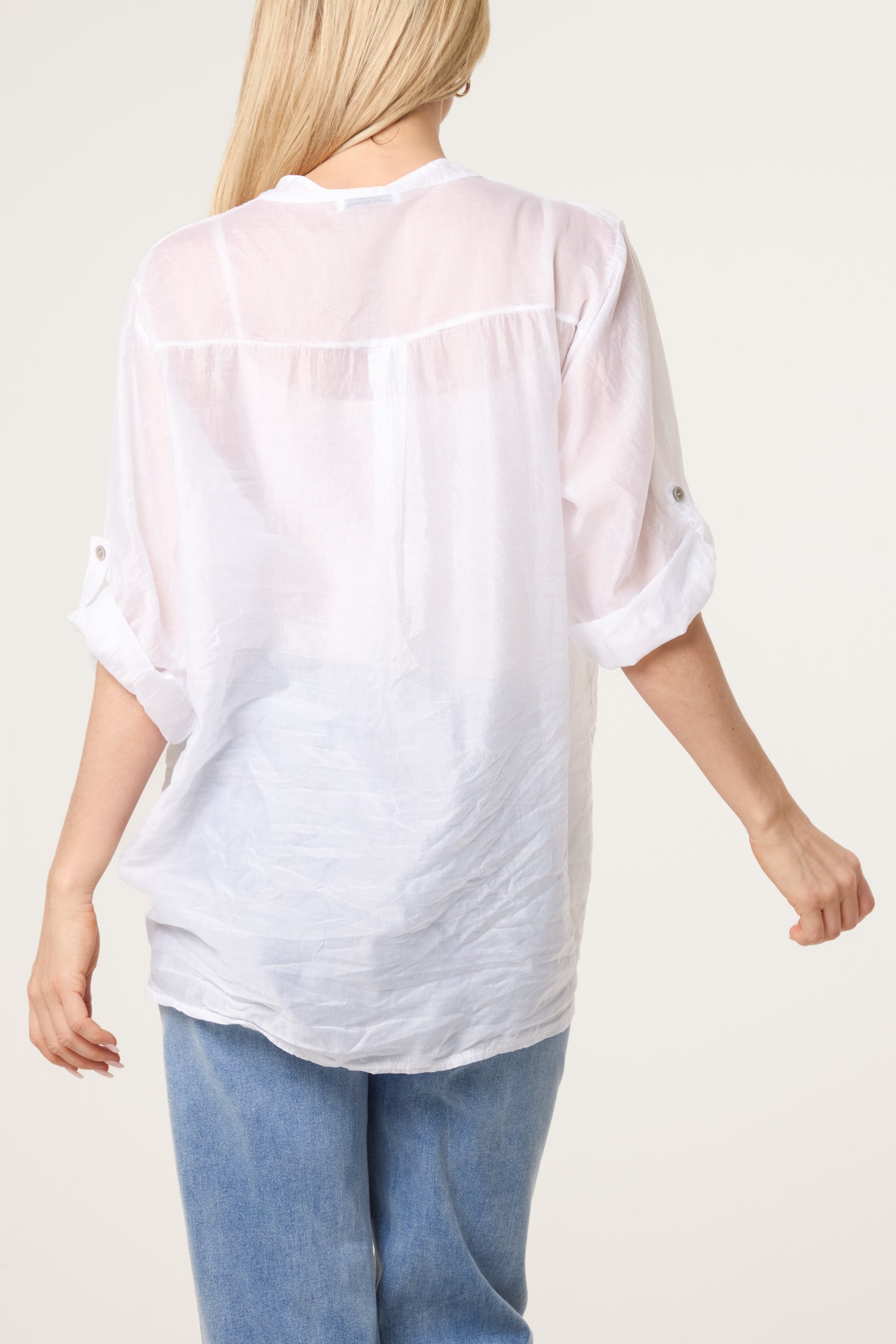 Roll Sleeve Tied Front Tencel Shirt