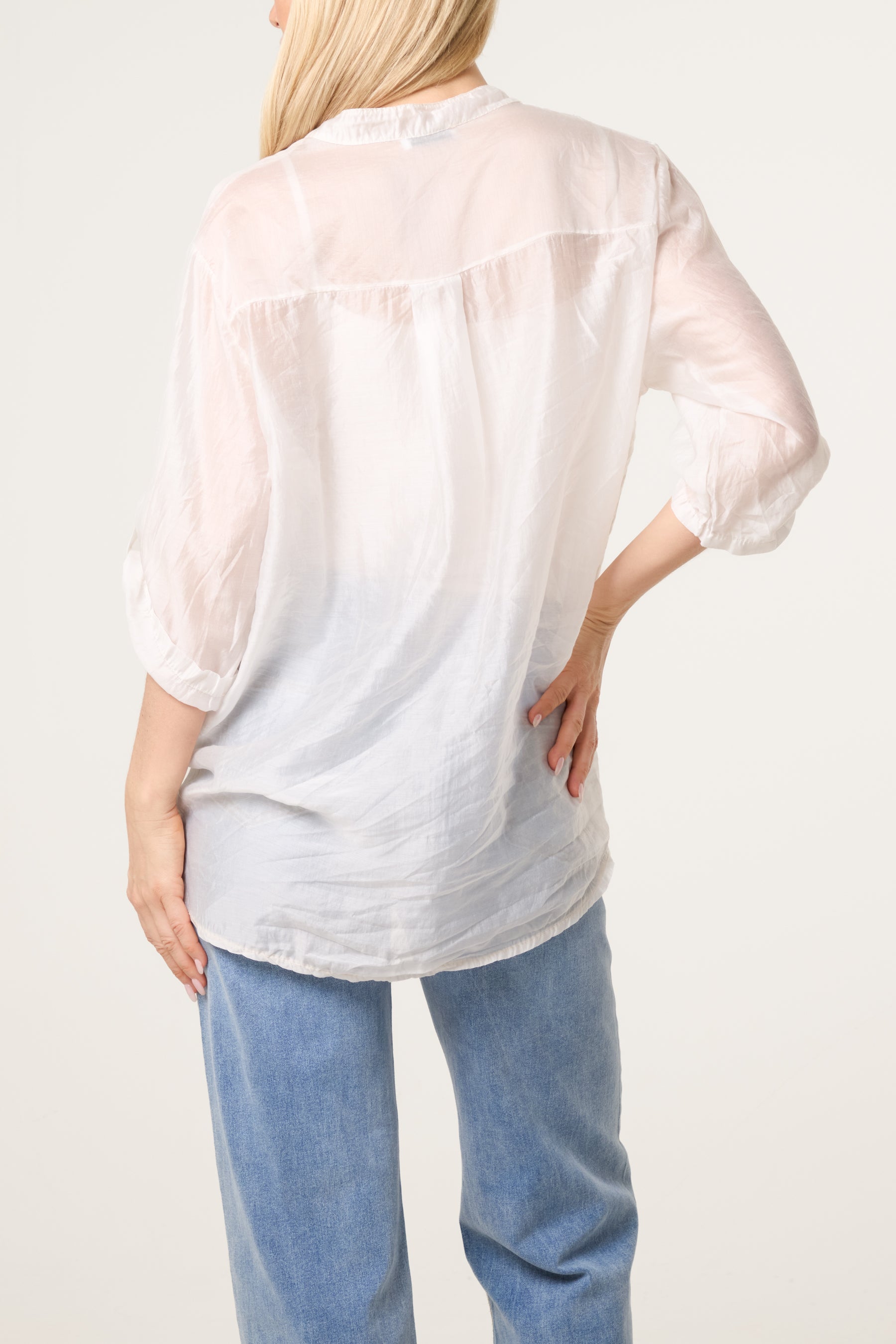 Roll Sleeve Tied Front Tencel Shirt
