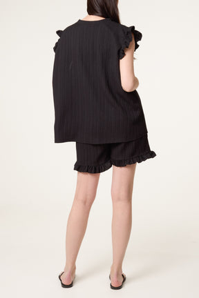 Texture Frill Sleeve Top & Shorts Set
