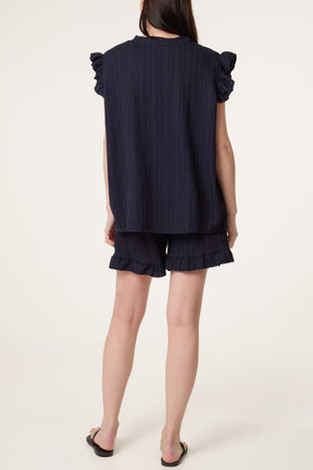 Texture Frill Sleeve Top & Shorts Set