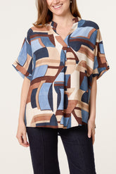 Abstract Geo Print Short Sleeve Blouse