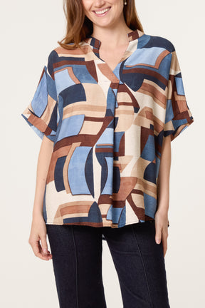 Abstract Geo Print Short Sleeve Blouse