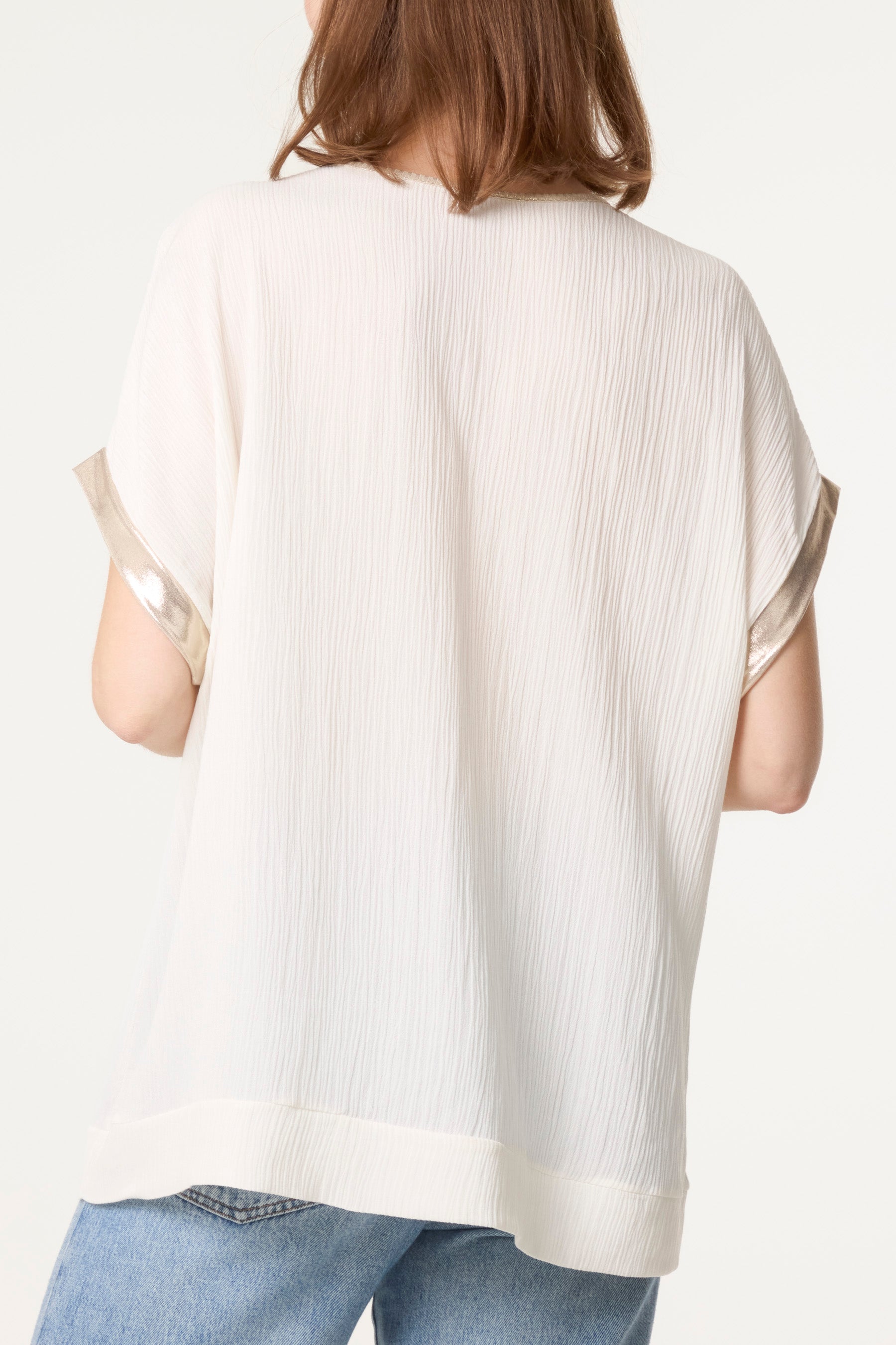 Diamante Flower Gold Trim Crinkle Top