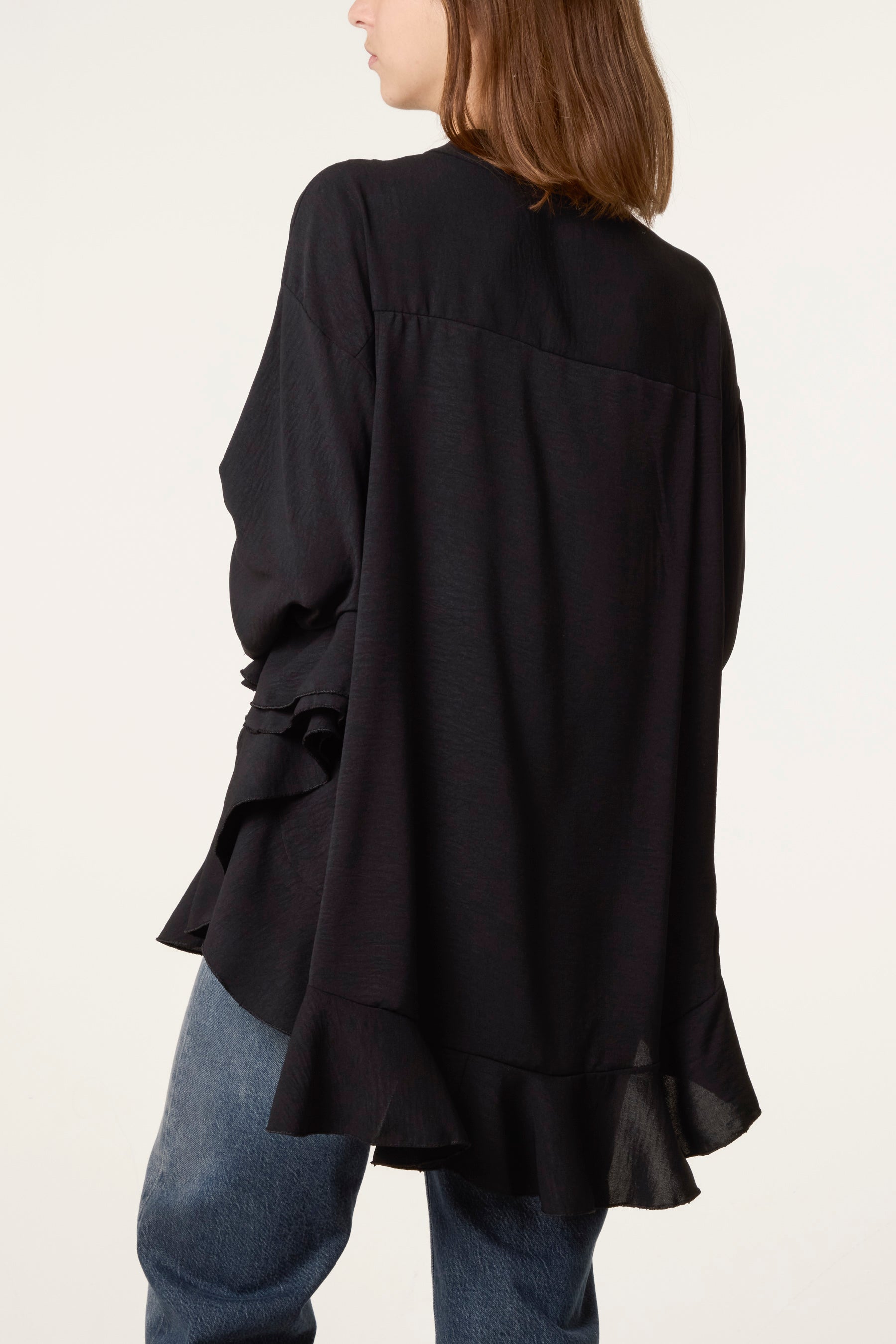 Frilled Hem & Sleeve Batwing Blouse