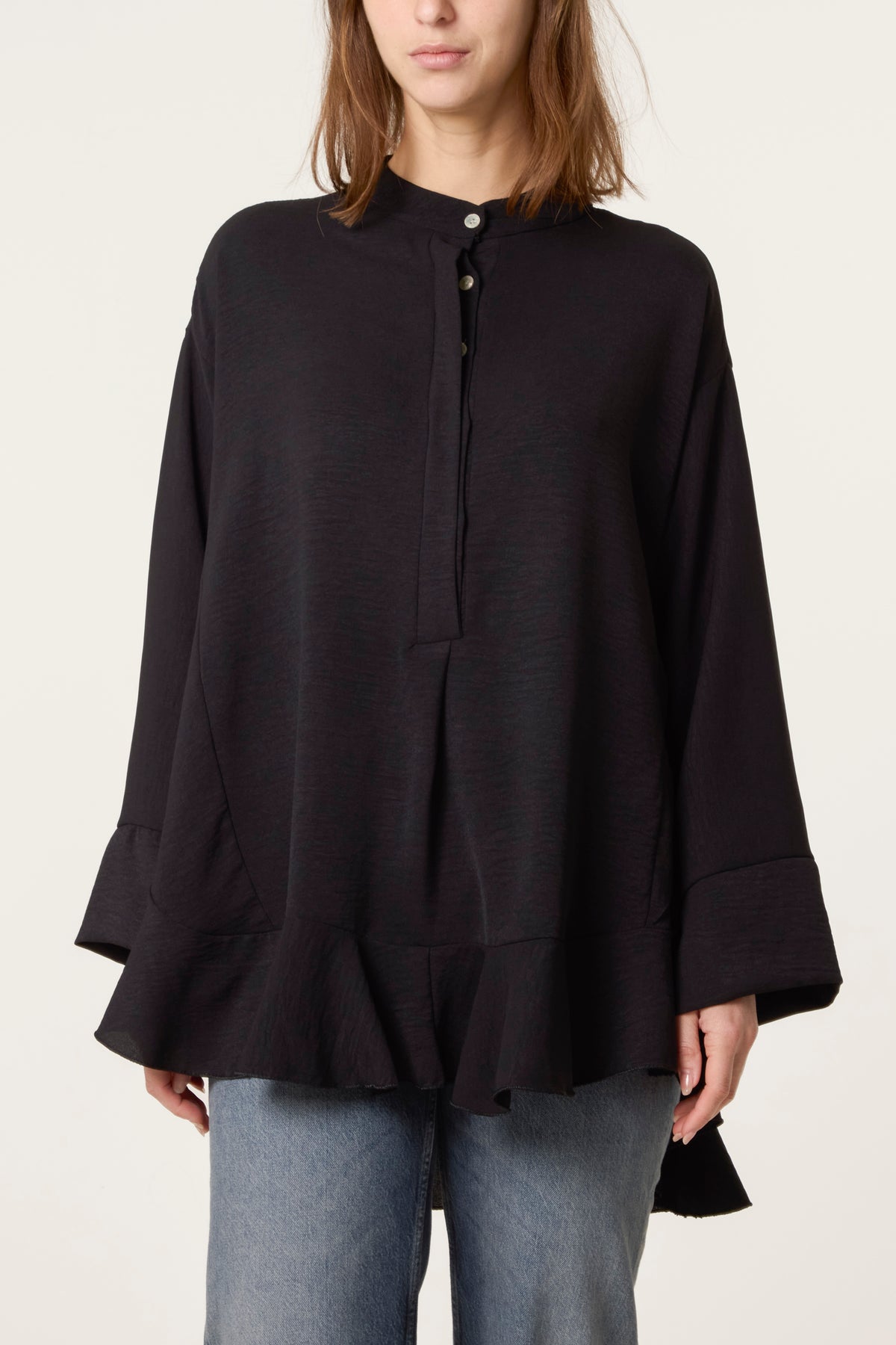 Frilled Hem & Sleeve Batwing Blouse