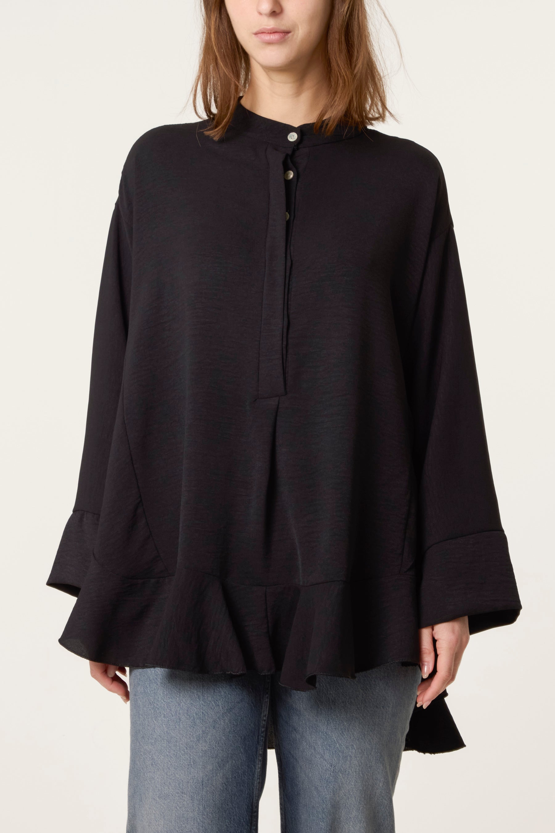 Frilled Hem & Sleeve Batwing Blouse