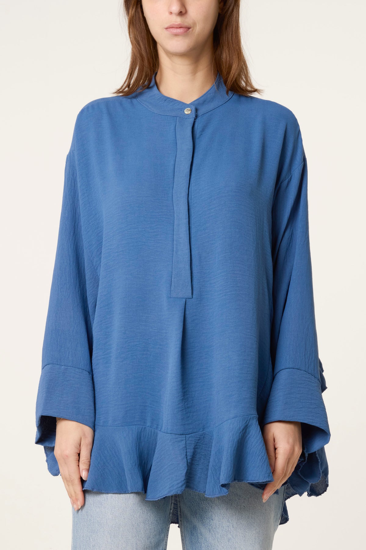 Frilled Hem & Sleeve Batwing Blouse