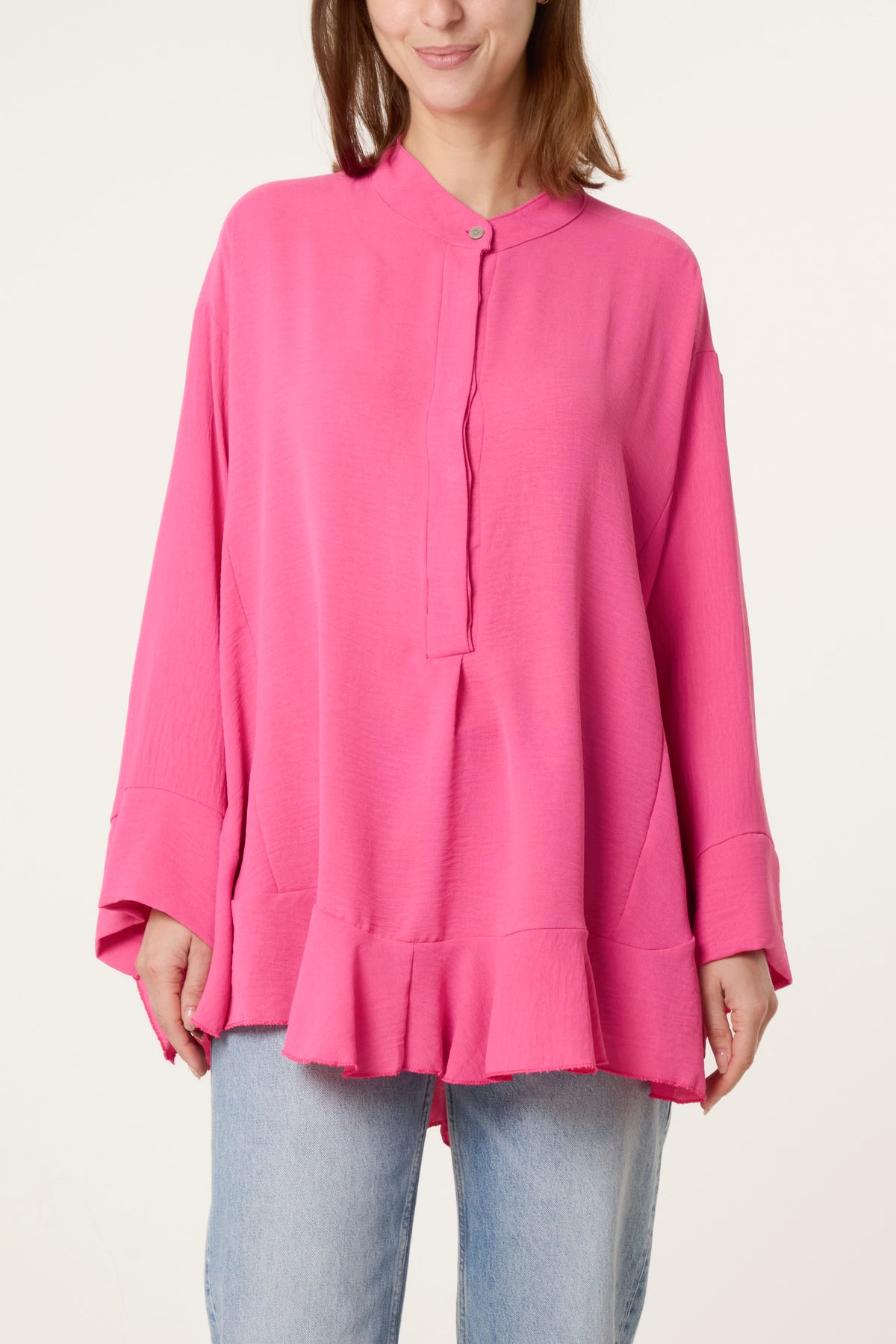 Frilled Hem & Sleeve Batwing Blouse