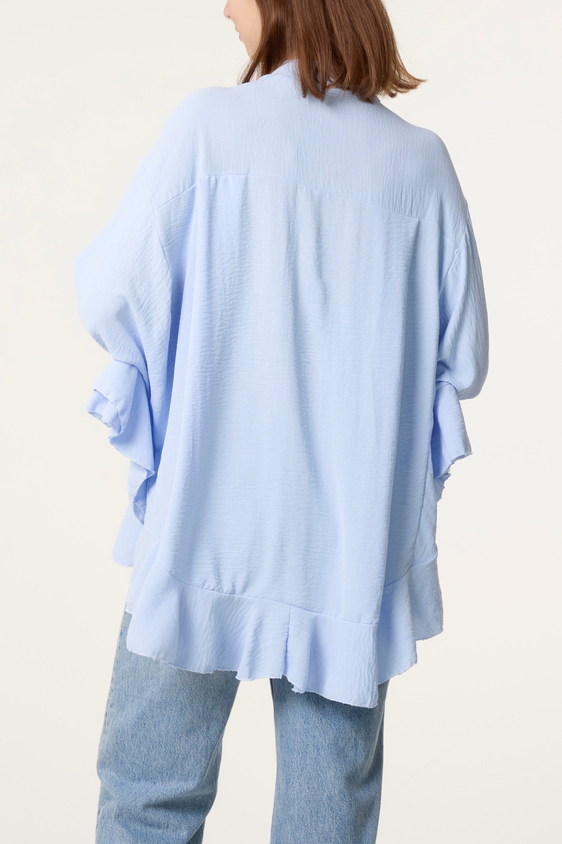 Frilled Hem & Sleeve Batwing Blouse