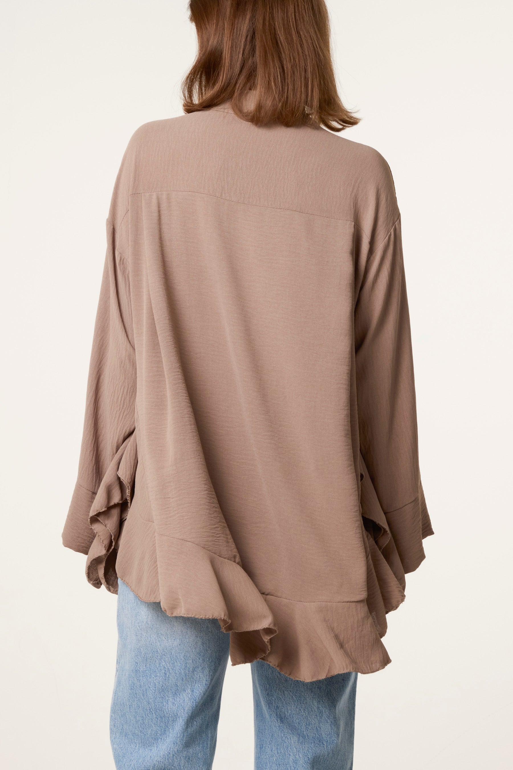 Frilled Hem & Sleeve Batwing Blouse