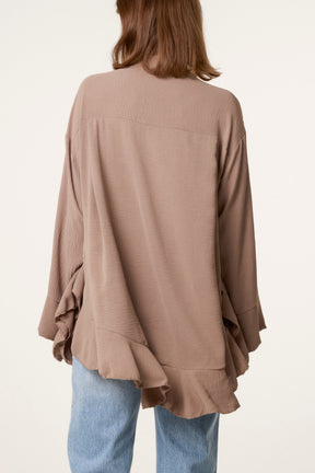 Frilled Hem & Sleeve Batwing Blouse