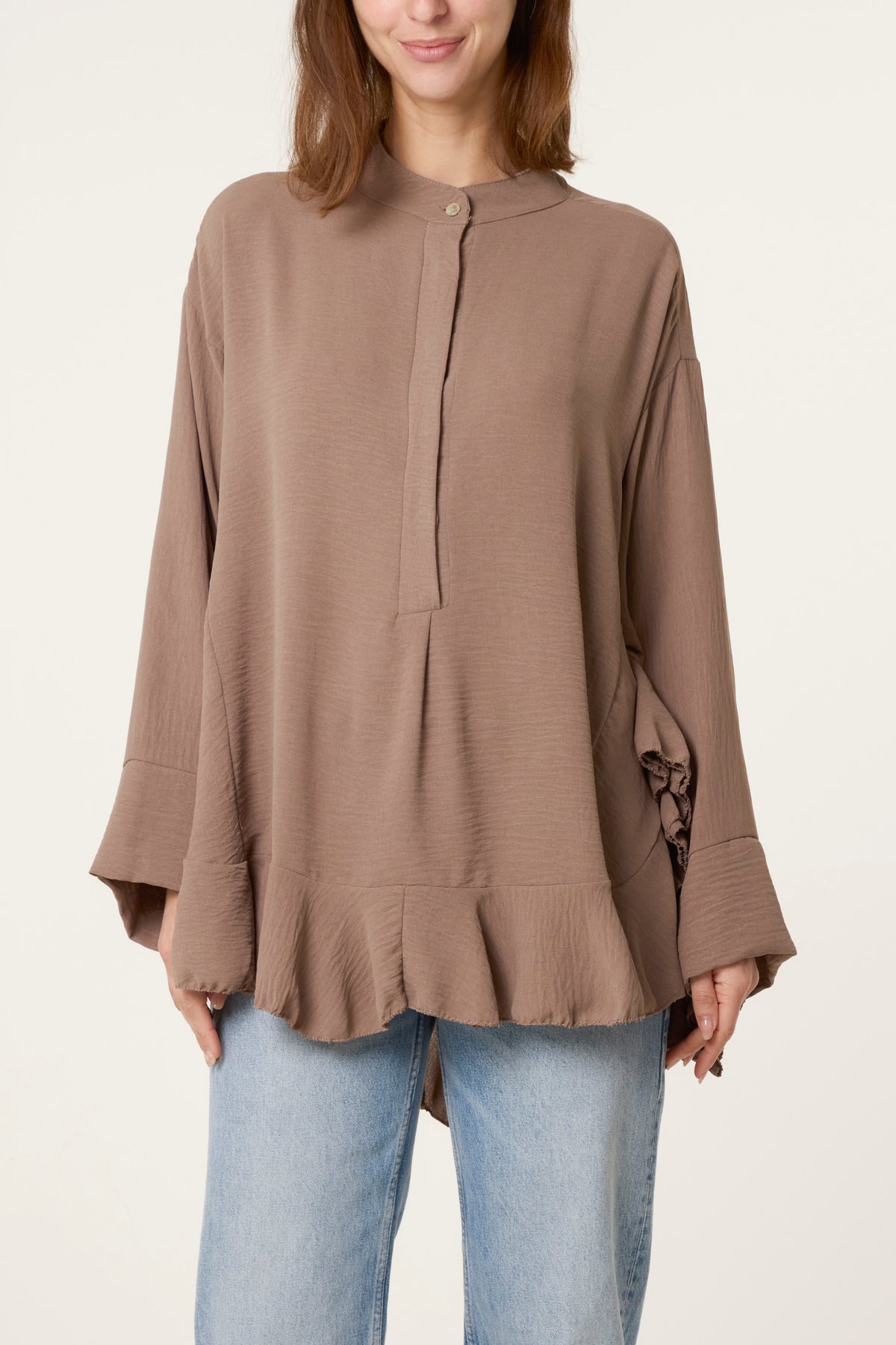 Frilled Hem & Sleeve Batwing Blouse