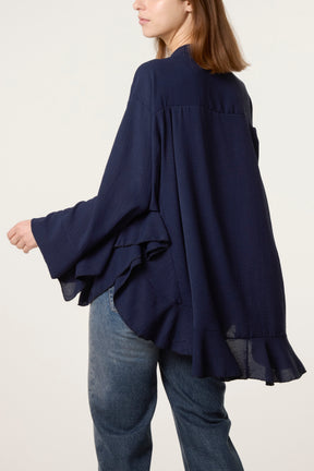 Frilled Hem & Sleeve Batwing Blouse
