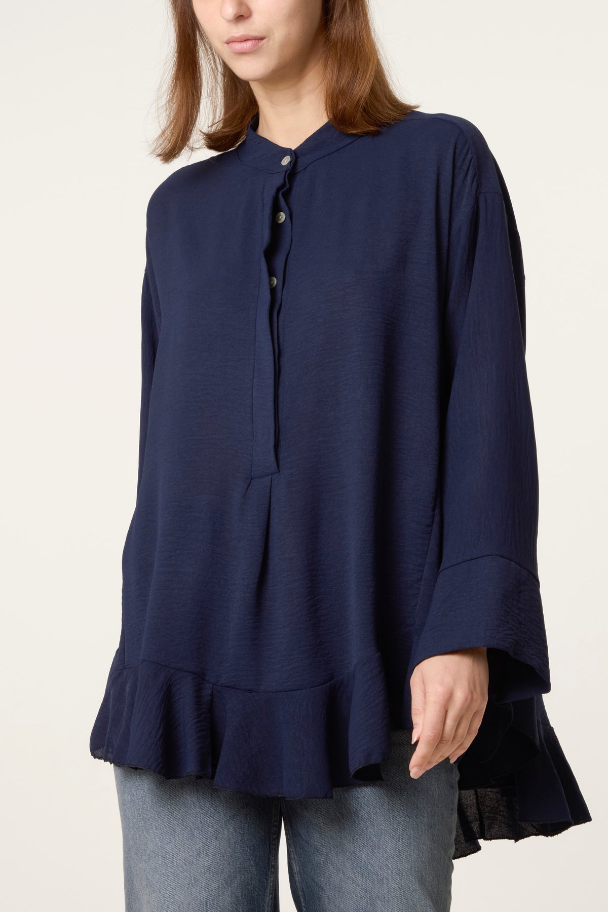 Frilled Hem & Sleeve Batwing Blouse
